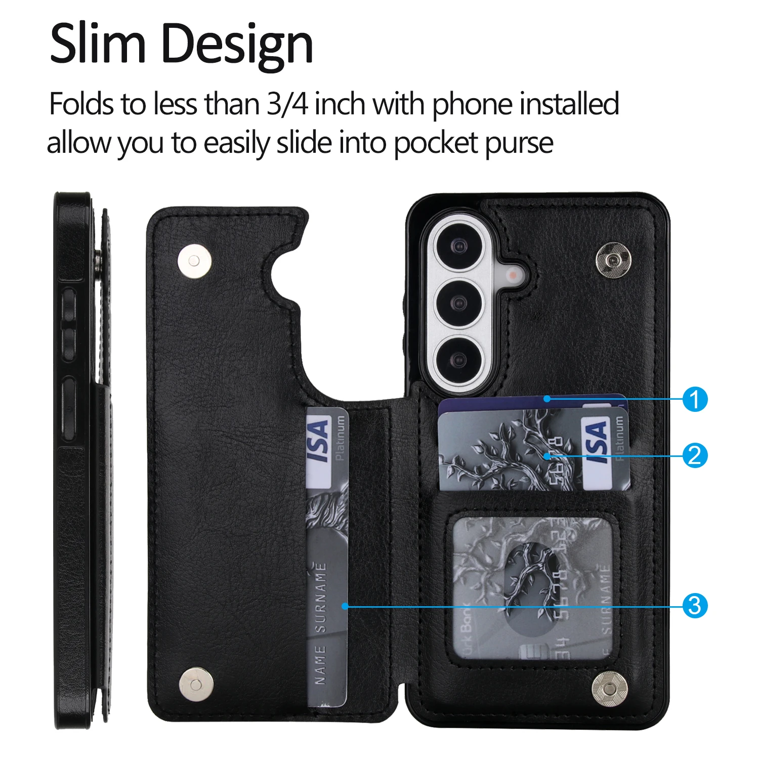 Wallet Double Button Flip Leather Case For Samsung Galaxy S26 Ultra S25 Edge S24 FE S23 A15 A16 A17 A26 A35 A36 A53 A54 A55 A56