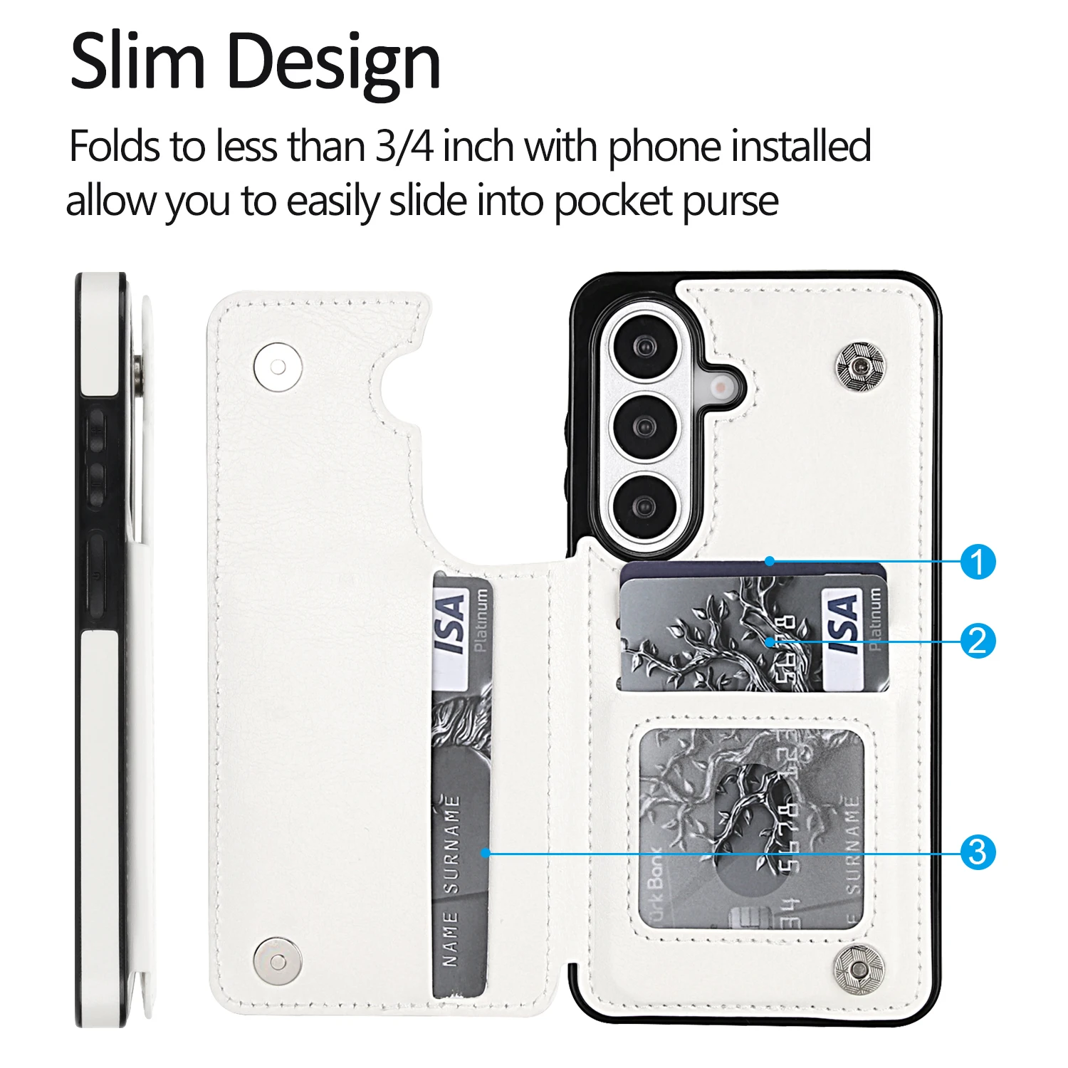 Wallet Double Button Flip Leather Case For Samsung Galaxy S26 Ultra S25 Edge S24 FE S23 A15 A16 A17 A26 A35 A36 A53 A54 A55 A56