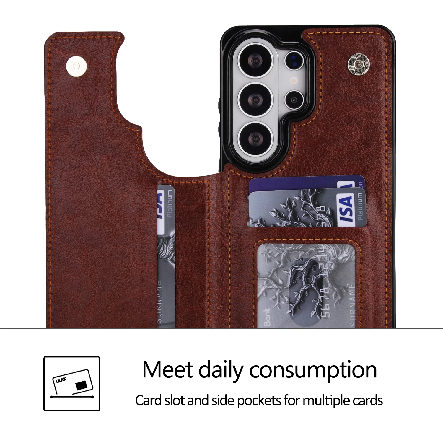 Wallet Double Button Flip Leather Case For Samsung Galaxy S26 Ultra S25 Edge S24 FE S23 A15 A16 A17 A26 A35 A36 A53 A54 A55 A56