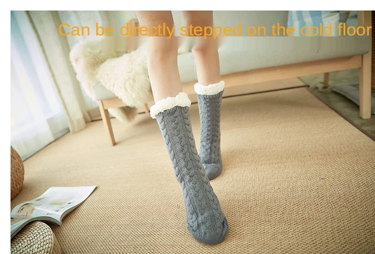 Womens Fuzzy Thermal Sock Plush Grip Hemp Winter Soft Female Home Indoor Warm Bedroom Non slip fluffy Thick Slipper Floor Sock