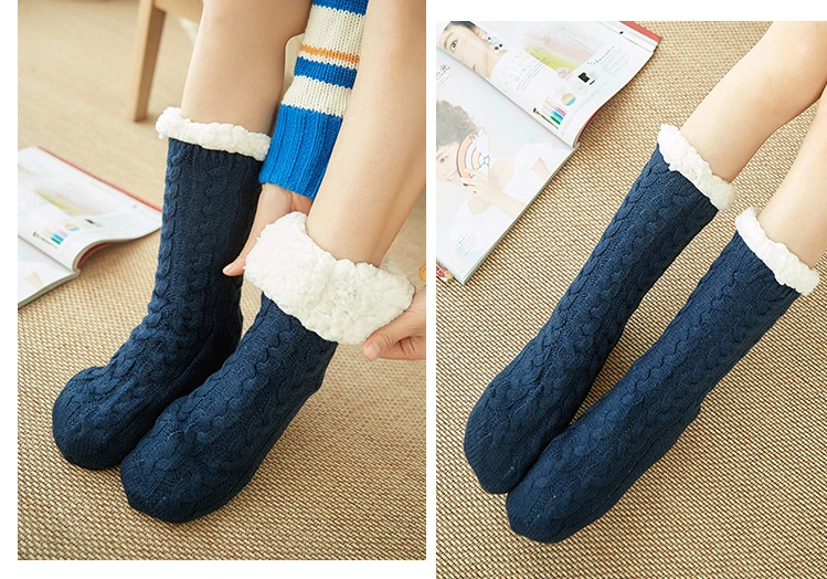 Womens Fuzzy Thermal Sock Plush Grip Hemp Winter Soft Female Home Indoor Warm Bedroom Non slip fluffy Thick Slipper Floor Sock