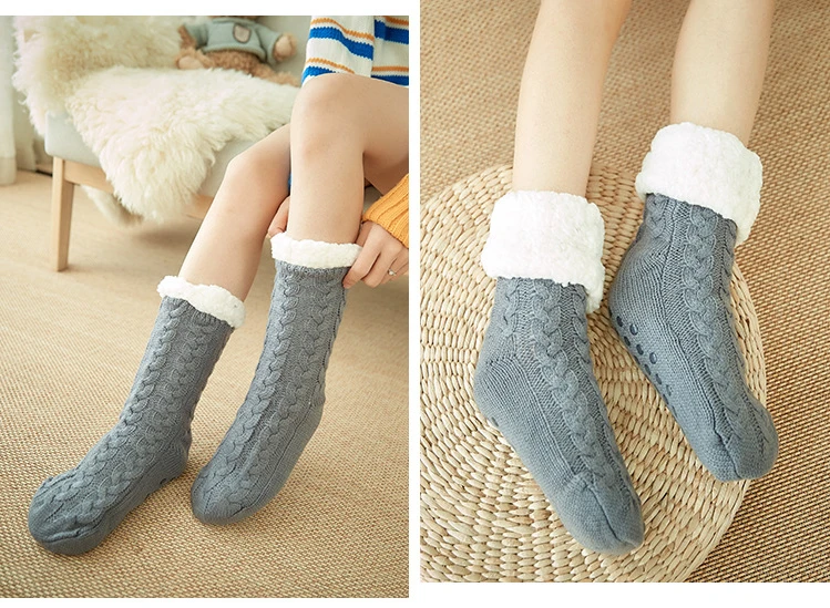 Womens Fuzzy Thermal Sock Plush Grip Hemp Winter Soft Female Home Indoor Warm Bedroom Non slip fluffy Thick Slipper Floor Sock