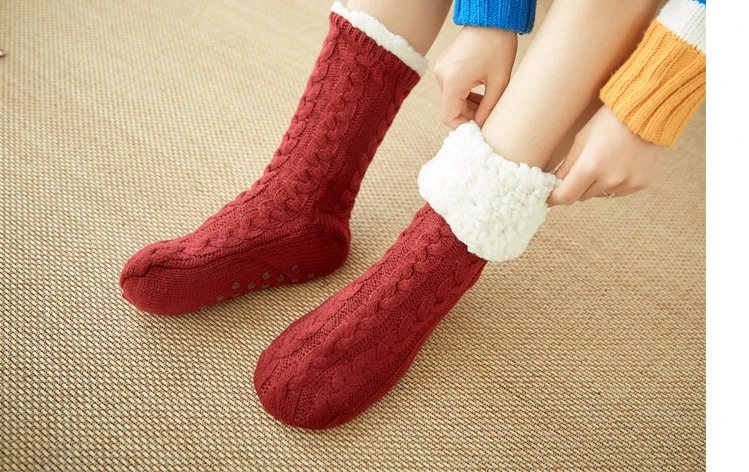 Womens Fuzzy Thermal Sock Plush Grip Hemp Winter Soft Female Home Indoor Warm Bedroom Non slip fluffy Thick Slipper Floor Sock