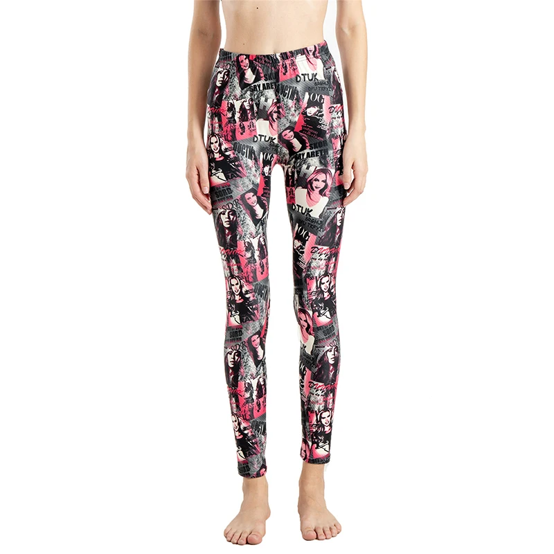 Women Leggings High Waist Cartoon Comic Beauty Print Trousers Soft Female Casual Elastic Pant