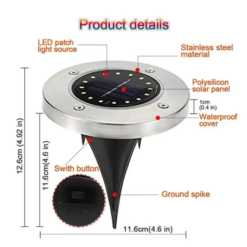 1/4/8Pcs Solar Lights Outdoor 8/20LEDs Disk Underground Lamp Spotlight Buried Solar Light for Home Garden Lawn Yard Decoration
