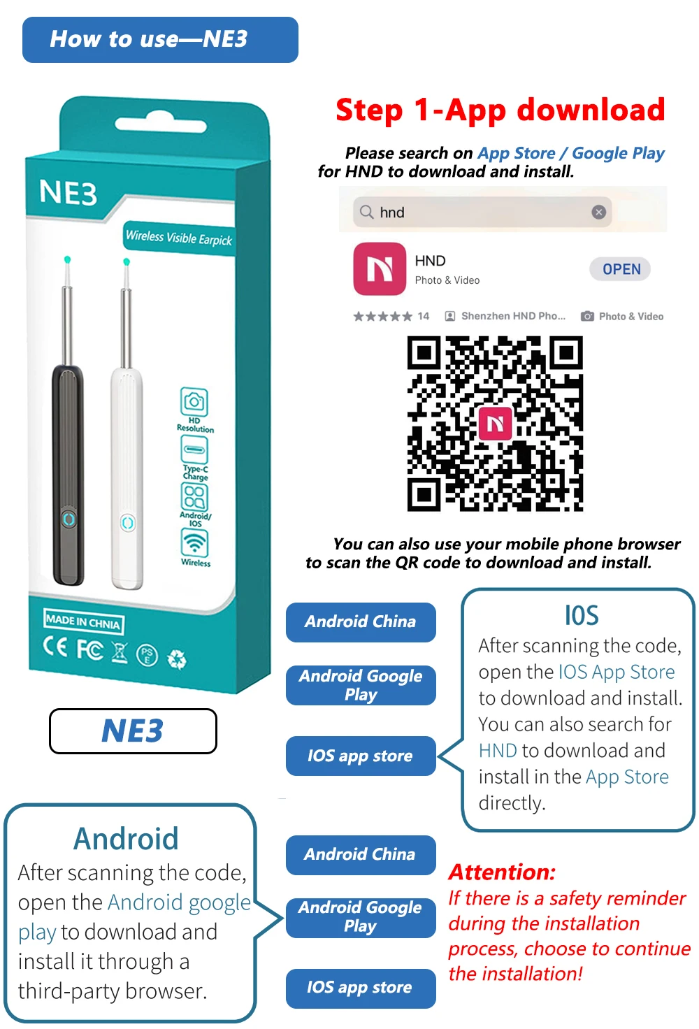 Smart Visual Ear Cleaner HD Ear Sticks Otoscope USB C Charging Endoscope Wax Removal Tool Earpick MIni Camera Health Care Set
