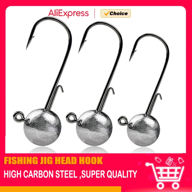 1g 2g 3g 4g -20g All Size Fishing Jig Head Hook for Worm Soft Lure Bait, Round Head Crank Jigging Fishing Hooks