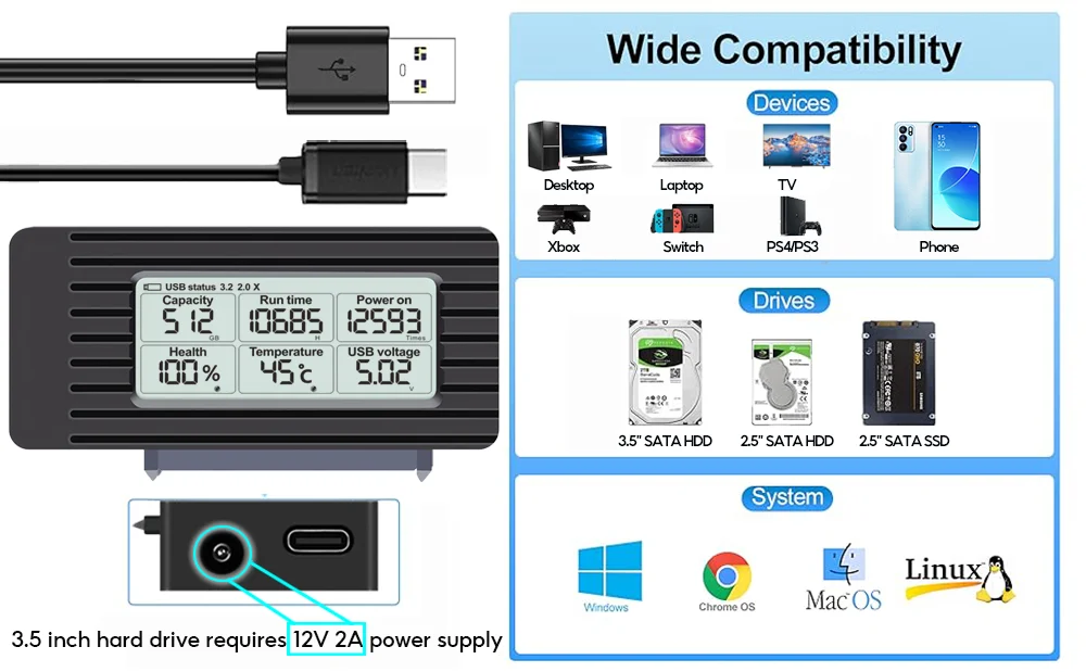 USB to SATA Adapter Converter Cable USB 3.2 3.0 to SATA Converter for 2.5 Inch SSD HDD Hard Drive External adaptador Accessories
