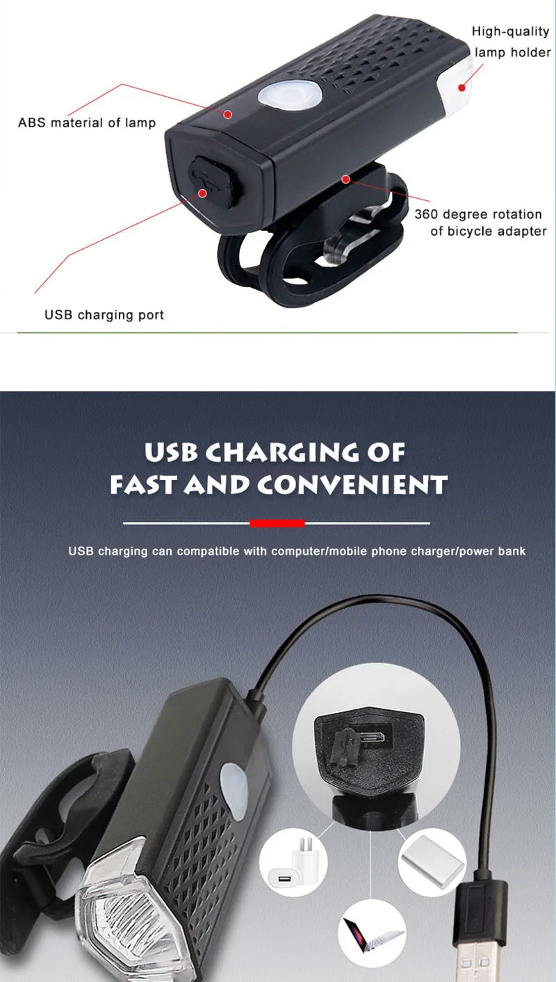 Bike Light Set Bicycle Headlight Taillight USB Rechargeable MTB Bike Front Rear Lamp Set Cycling Flashlight Bicycle Accessories