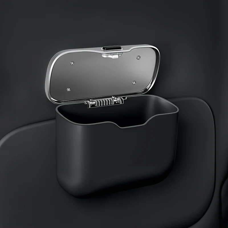 Multifunctional Car Trash Can with Lid Button, Hanging Storage Bin for Wet and Dry Use, Auto Interior Accessories, Organizer Box