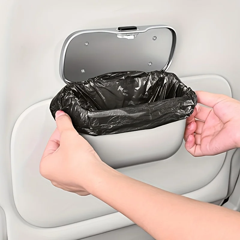 Multifunctional Car Trash Can with Lid Button, Hanging Storage Bin for Wet and Dry Use, Auto Interior Accessories, Organizer Box