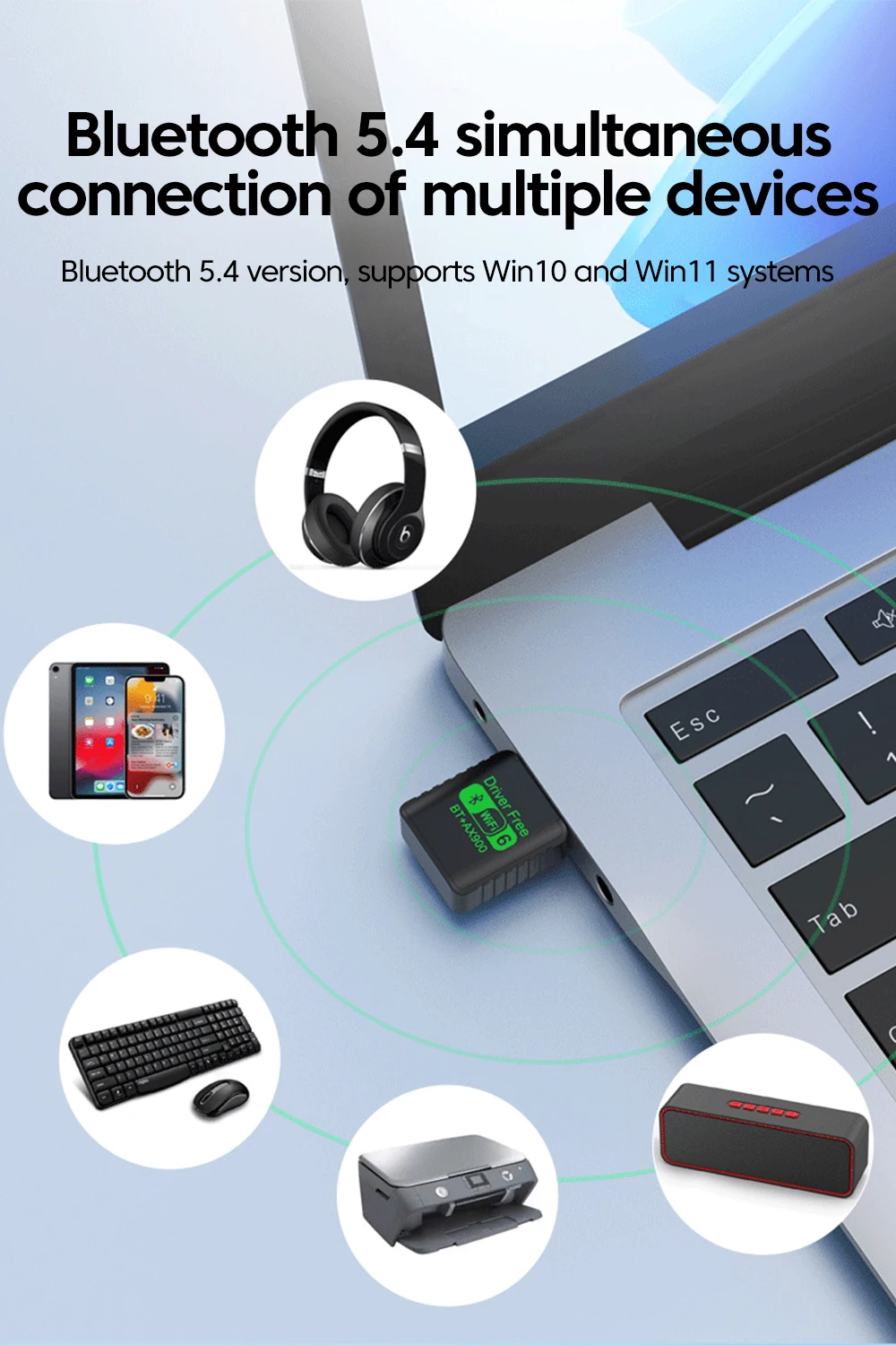 WiFi 6 AX900 Bluetooth 5.4 WiFi USB Adapter Wireless Network Card 2.4G&5GHz Wi-Fi Antenna For PC Driver Free USB WiFi Receiver