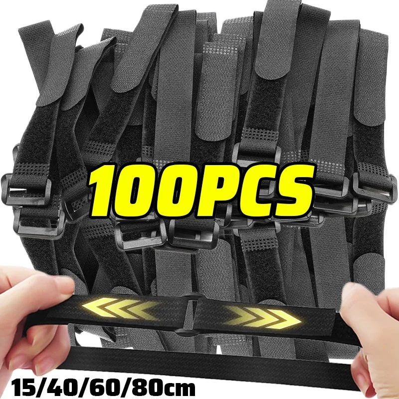 10-100pcs Reusable Hook and Loop Tie-downs Adjustable Nylon Cable Ties Nylon Fasteners Cord Straps Organizer for Securing Wires