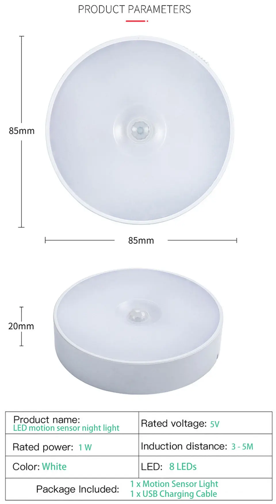 Motion Sensor Light USB Rechargeable Night Light LED Lamp for Kitchen Bedroom Stairs Hallway Cabinet Closet Wardrobe Nightlight