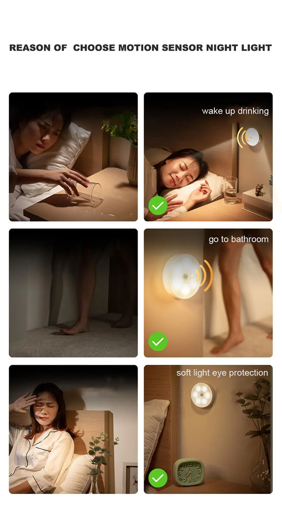 Motion Sensor Light USB Rechargeable Night Light LED Lamp for Kitchen Bedroom Stairs Hallway Cabinet Closet Wardrobe Nightlight