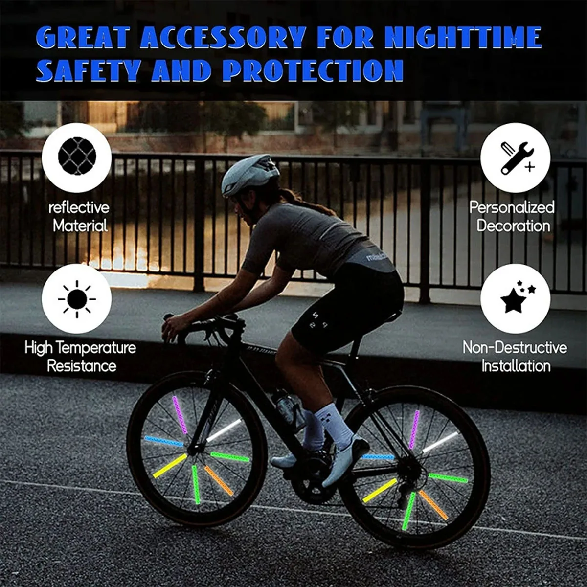 Tube Warning Strip 12Pcs Reflective Mount Clip Bicycle Wheel Spoke Reflector Stripe Steel Wire Lamp MTB Bike Reflector Light
