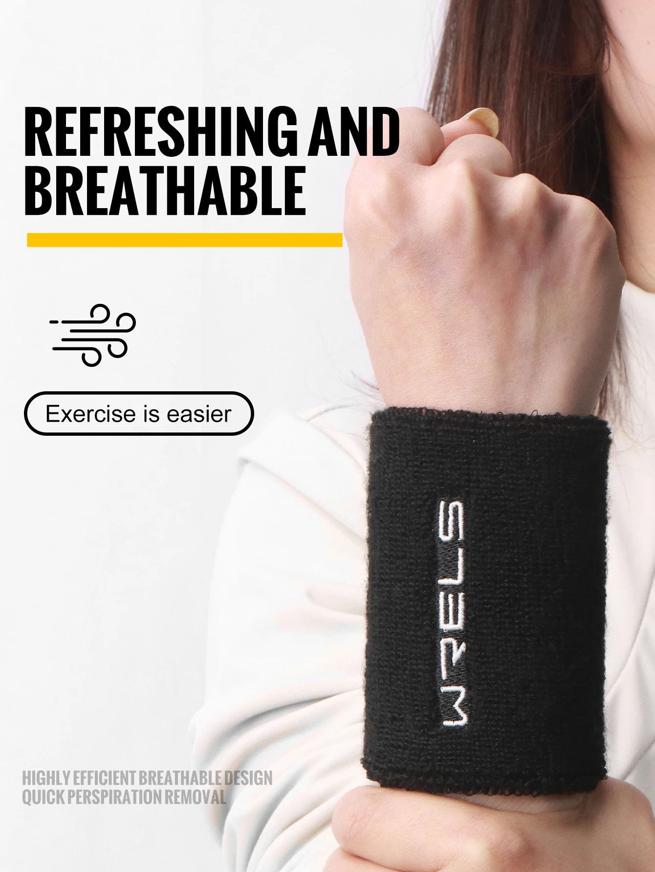 WRELS Wristband Sweatband Absorbent Thick Terry Cloth Gym Fitness Basketball Tennis Yoga Weightlifting Running Sport Wrist Band