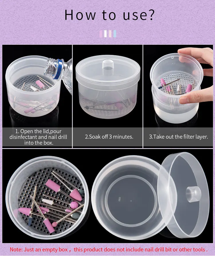 Nail Drill Bits Disinfection Box Double Layer Filtration Cleaning Box Manicure Storage Case Nail Brush Cleaning Container