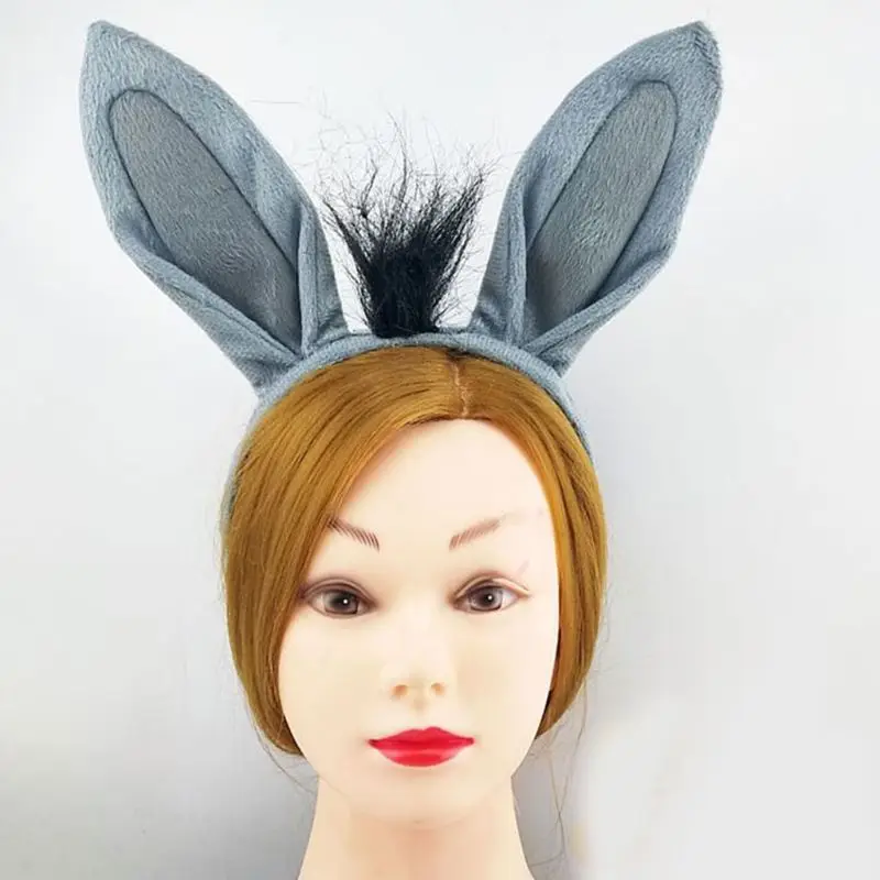 Horse Headband Animal Hair Hoop Halloween Headband Horse Cosplay Dunkey headband Faux Fur Ear Hair Hoops Night Party