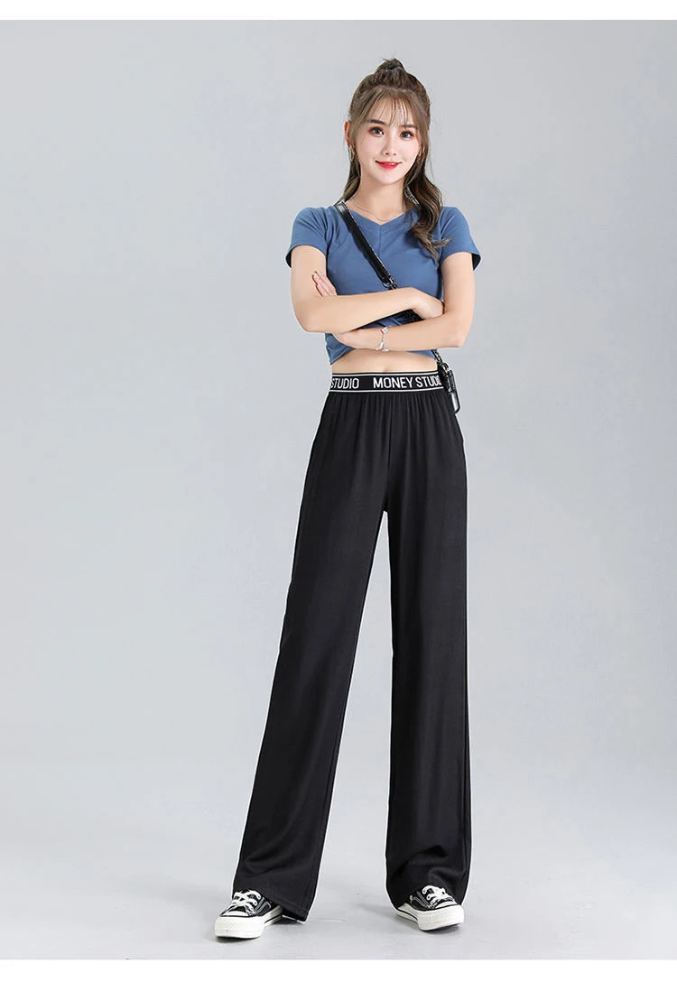Lyocell Jeans Wide Leg Long Pants Women Straight Loose High Waist Sport Casual Pants Female Office Trousers Lady Work Wear Thin