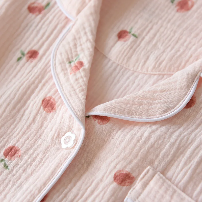 2026 Summer Ladies Short-sleeved Shorts Pajamas Set 100% Cotton Crepe Cloth Thin Home Service Two-piece Spring And Autumn Loose