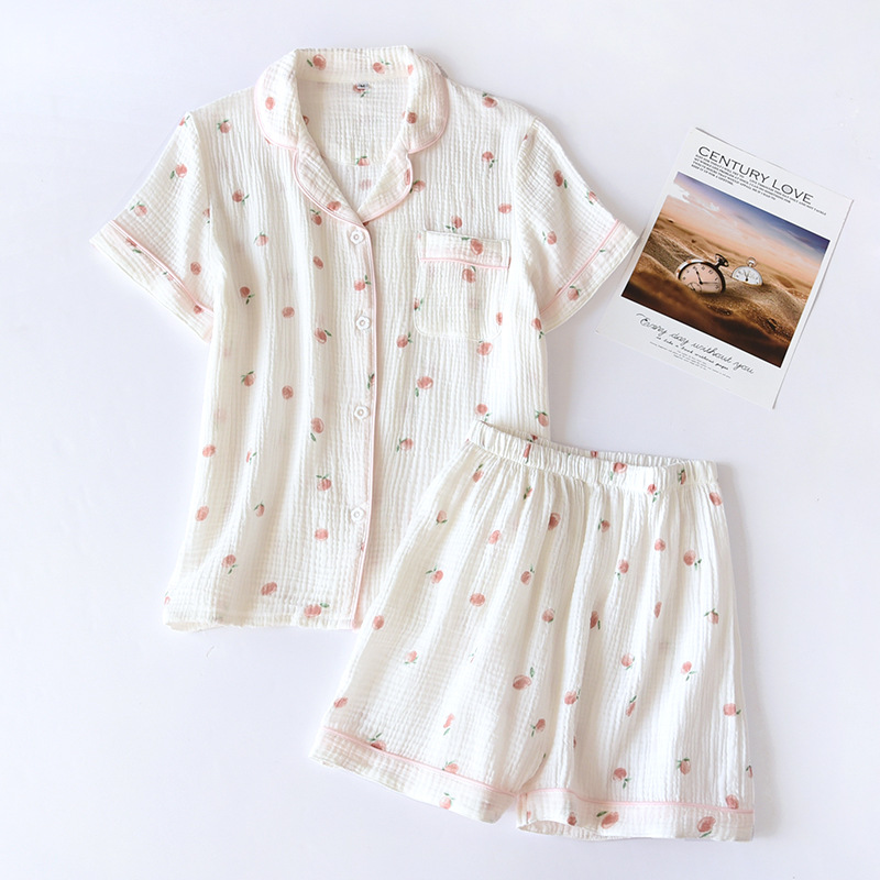 2026 Summer Ladies Short-sleeved Shorts Pajamas Set 100% Cotton Crepe Cloth Thin Home Service Two-piece Spring And Autumn Loose