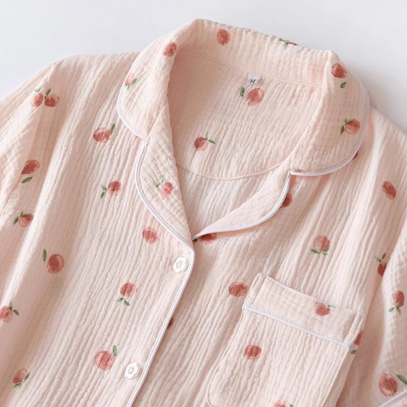 2026 Summer Ladies Short-sleeved Shorts Pajamas Set 100% Cotton Crepe Cloth Thin Home Service Two-piece Spring And Autumn Loose