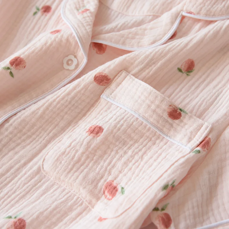 2026 Summer Ladies Short-sleeved Shorts Pajamas Set 100% Cotton Crepe Cloth Thin Home Service Two-piece Spring And Autumn Loose