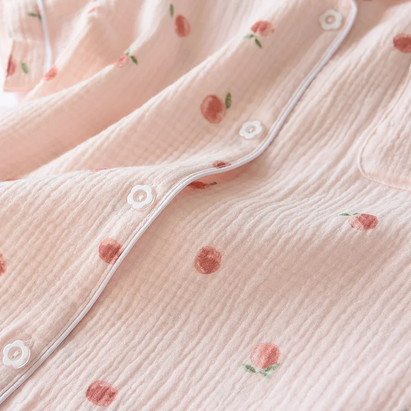 2026 Summer Ladies Short-sleeved Shorts Pajamas Set 100% Cotton Crepe Cloth Thin Home Service Two-piece Spring And Autumn Loose