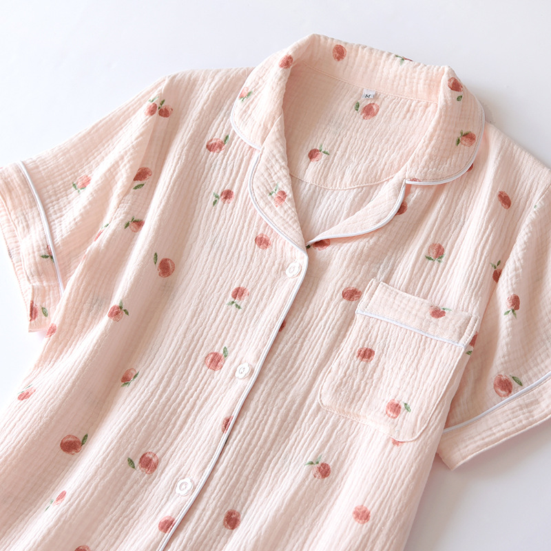 2026 Summer Ladies Short-sleeved Shorts Pajamas Set 100% Cotton Crepe Cloth Thin Home Service Two-piece Spring And Autumn Loose