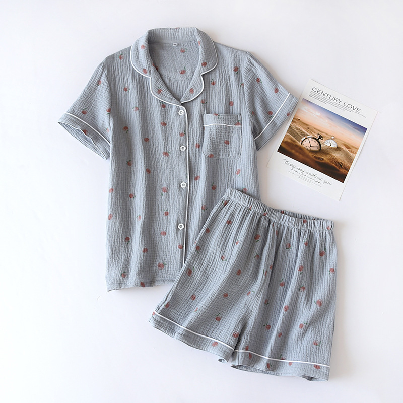 2026 Summer Ladies Short-sleeved Shorts Pajamas Set 100% Cotton Crepe Cloth Thin Home Service Two-piece Spring And Autumn Loose