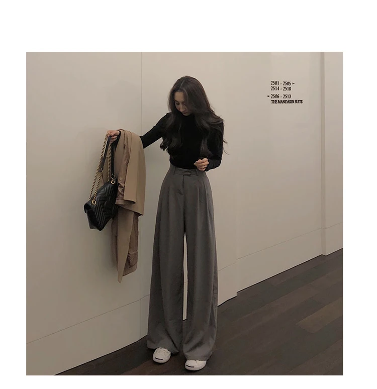 2022 Spring Suit Pants Female Solid Wide Leg Pants Women Full Length Pants Ladies High Quality Simple Casual Straight Pants