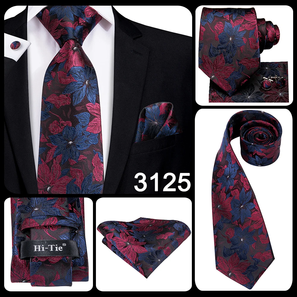 Hi-Tie Peacock Blue Novelty Design Wedding Tie For Men Hanky Cufflinks Gift Mens Necktie Set Business Party Dropshipping