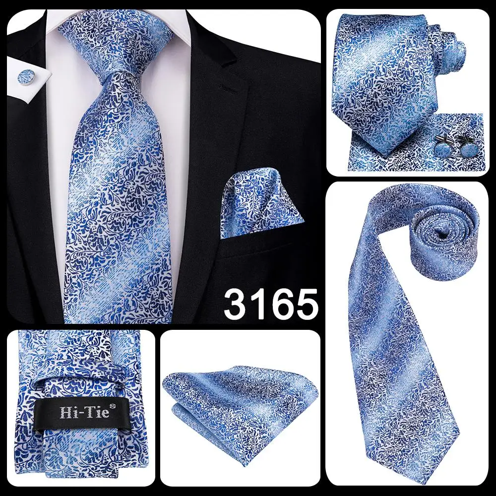 Hi-Tie Peacock Blue Novelty Design Wedding Tie For Men Hanky Cufflinks Gift Mens Necktie Set Business Party Dropshipping