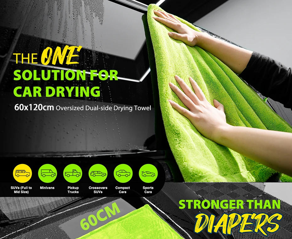 1400GSM Heavy Duty Car Drying Towel 60x120cm Oversized Double-Side Cleaning Cloth Super Absorbent Ultra-Soft Scratch-Free Towel