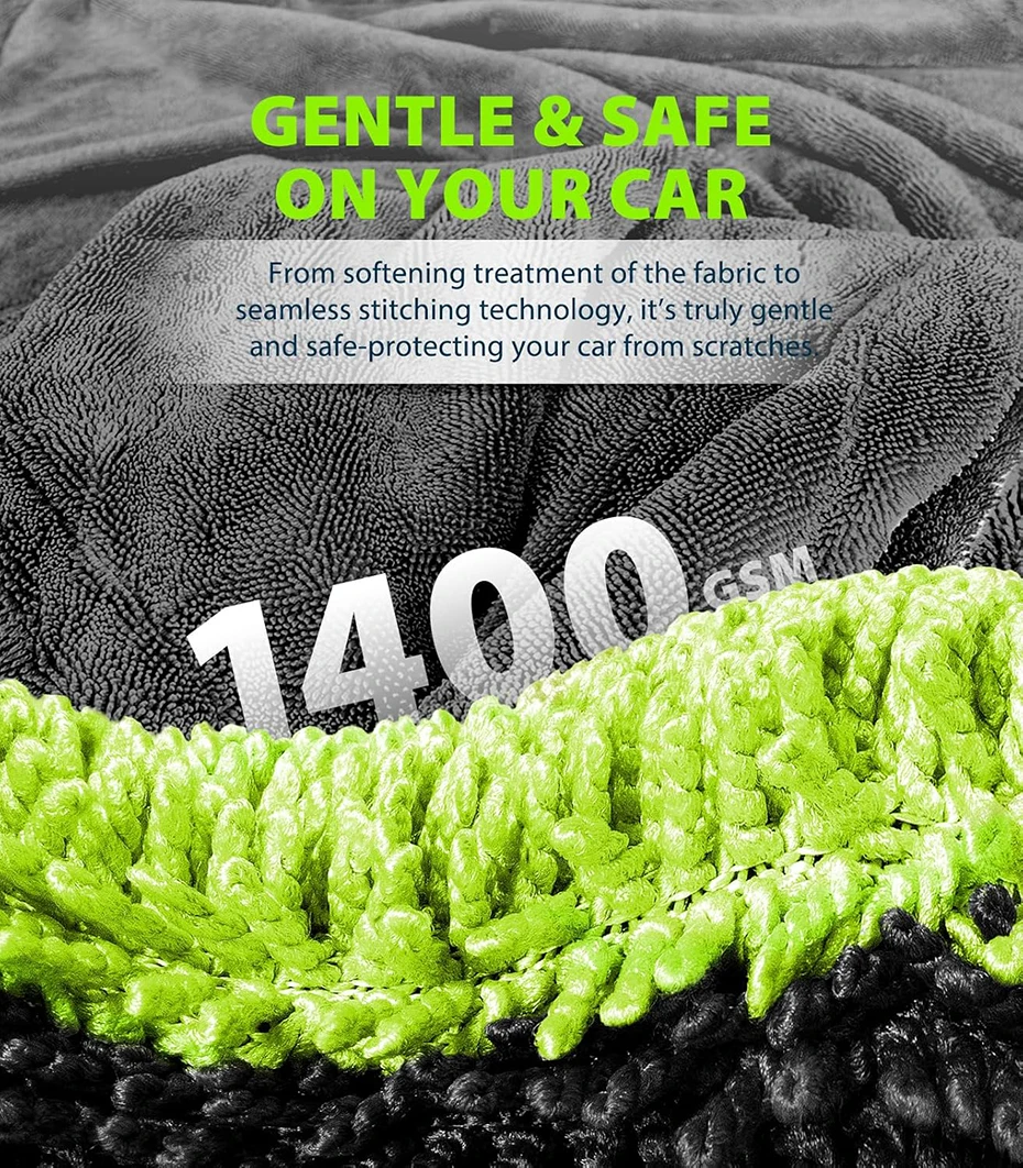 1400GSM Heavy Duty Car Drying Towel 60x120cm Oversized Double-Side Cleaning Cloth Super Absorbent Ultra-Soft Scratch-Free Towel