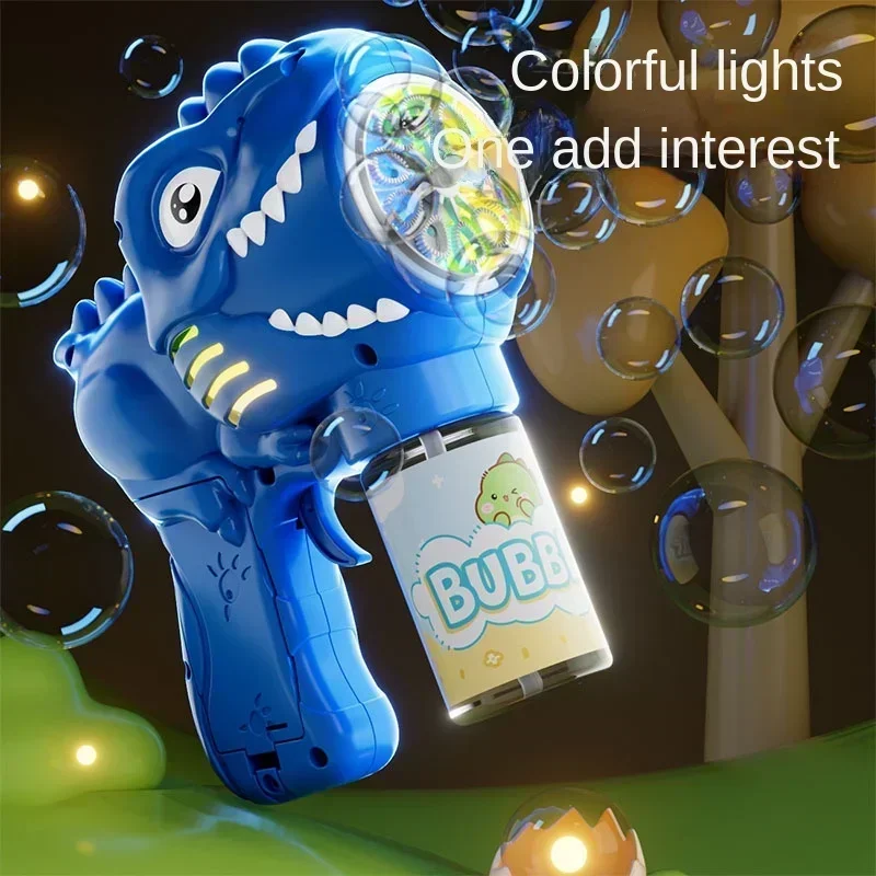 6-hole Dinosaur Bubble Machine Electric Bubble Gun with Light Fully Automatic Bubble Gun Automatic Soap Blower Outdoor Game Toy
