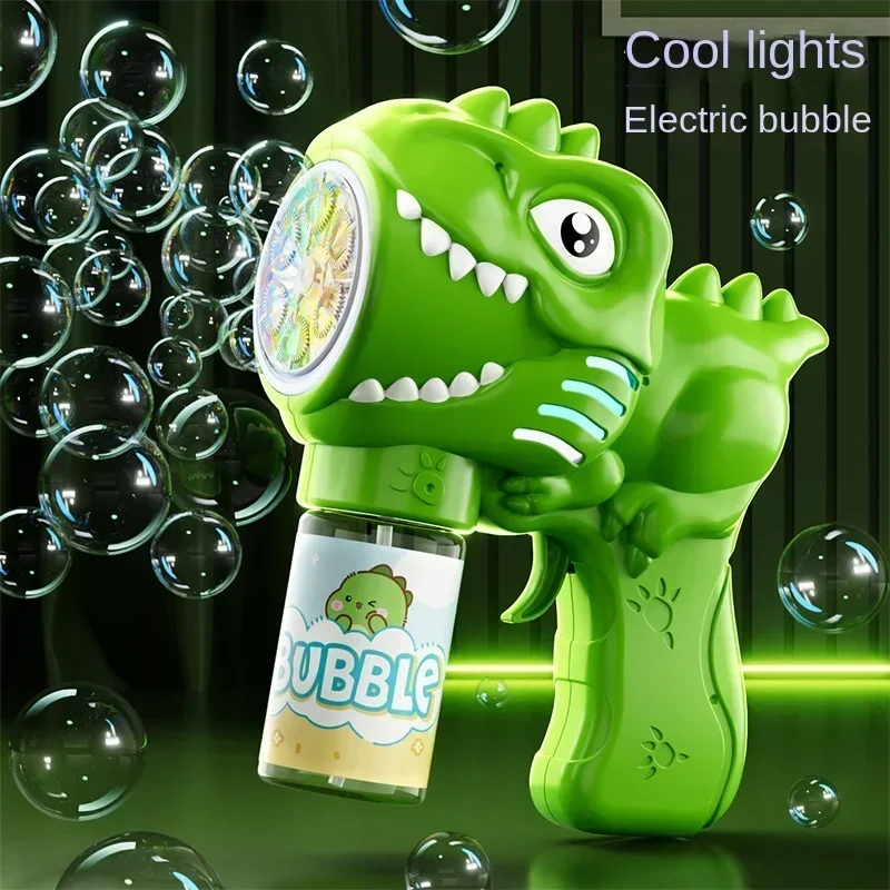 6-hole Dinosaur Bubble Machine Electric Bubble Gun with Light Fully Automatic Bubble Gun Automatic Soap Blower Outdoor Game Toy