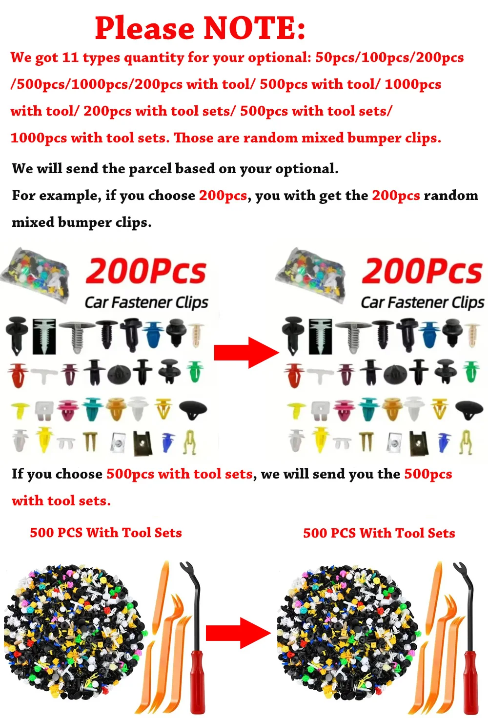 500/200/100Pcs 30 Kinds Universal Mixed Auto Fastener Car Bumper Clips Retainer Car Fastener Rivet Door Panel Liner for All Car