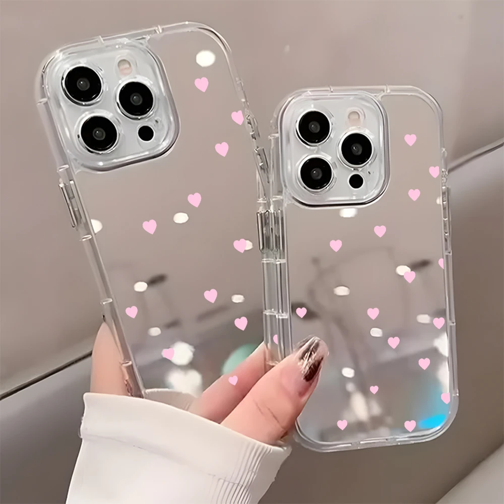 Minimalist Red Heart Pattern Phone Case For iPhone 17 16 15 14 13 12 11 Pro Max 17 Air X XR XS 7 8 Plus Back Mirror Soft Cover