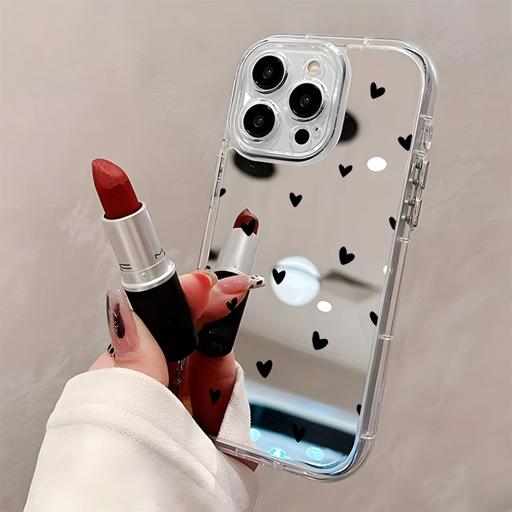 Minimalist Red Heart Pattern Phone Case For iPhone 17 16 15 14 13 12 11 Pro Max 17 Air X XR XS 7 8 Plus Back Mirror Soft Cover