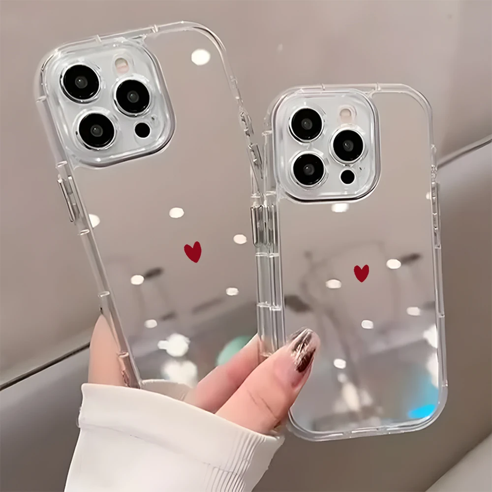 Minimalist Red Heart Pattern Phone Case For iPhone 17 16 15 14 13 12 11 Pro Max 17 Air X XR XS 7 8 Plus Back Mirror Soft Cover
