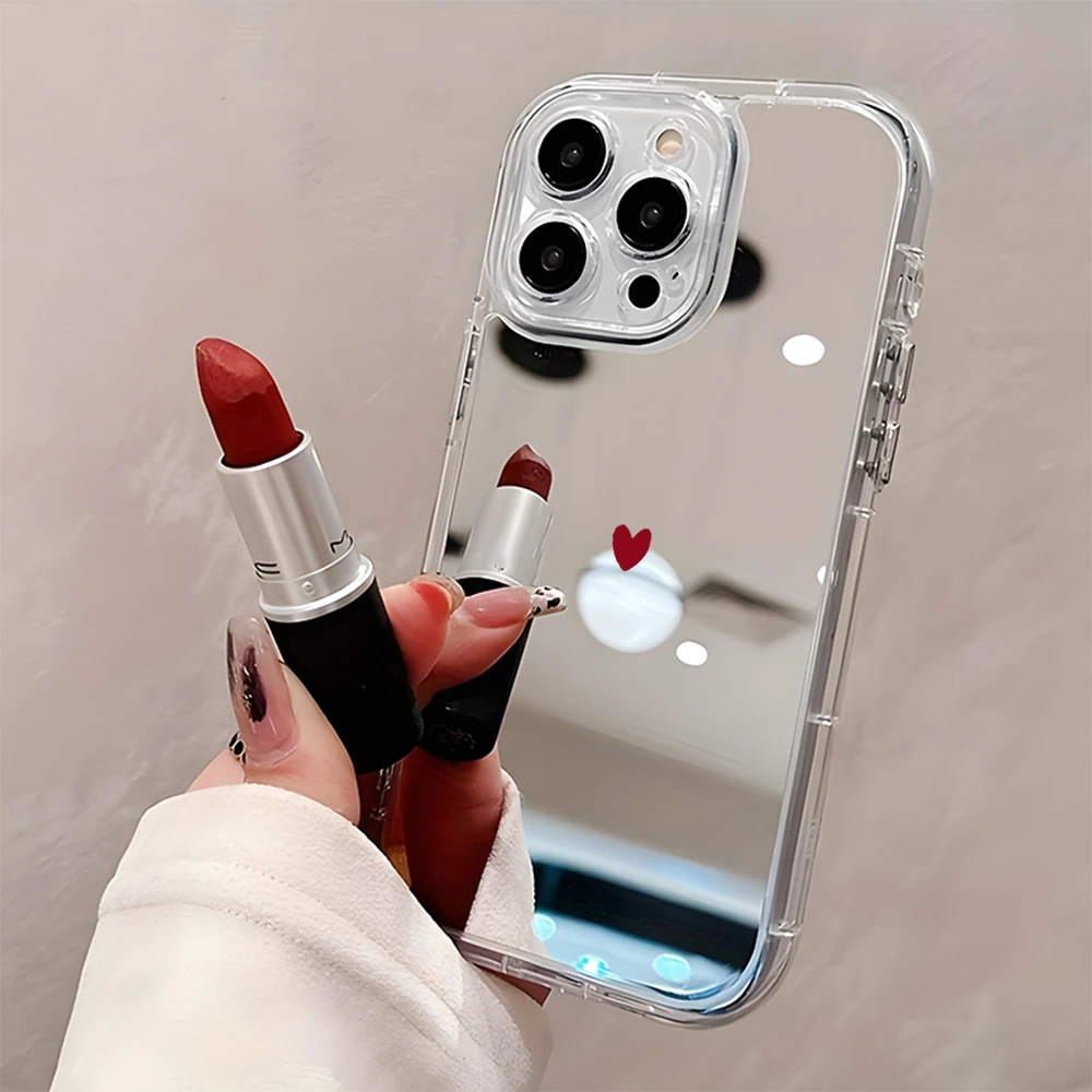 Minimalist Red Heart Pattern Phone Case For iPhone 17 16 15 14 13 12 11 Pro Max 17 Air X XR XS 7 8 Plus Back Mirror Soft Cover