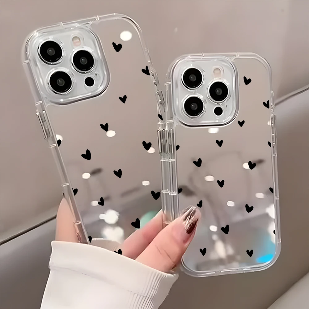 Minimalist Red Heart Pattern Phone Case For iPhone 17 16 15 14 13 12 11 Pro Max 17 Air X XR XS 7 8 Plus Back Mirror Soft Cover