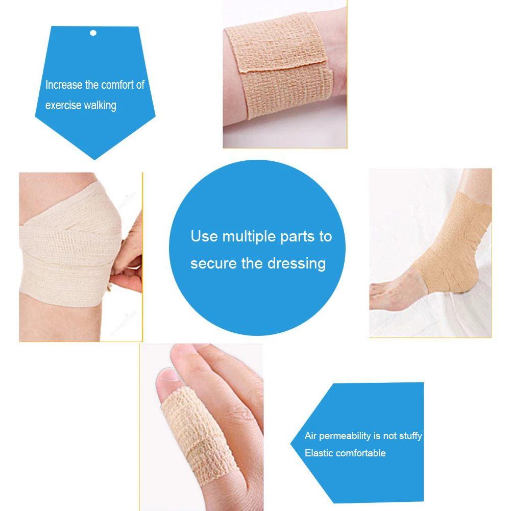 5 Pcs 2.5/5/7.5/10cm Self Adhesive Elastic Bandage Cohesive Non-woven Wraps Tape Disposable for Sports Fixing Finger Wrist Leg