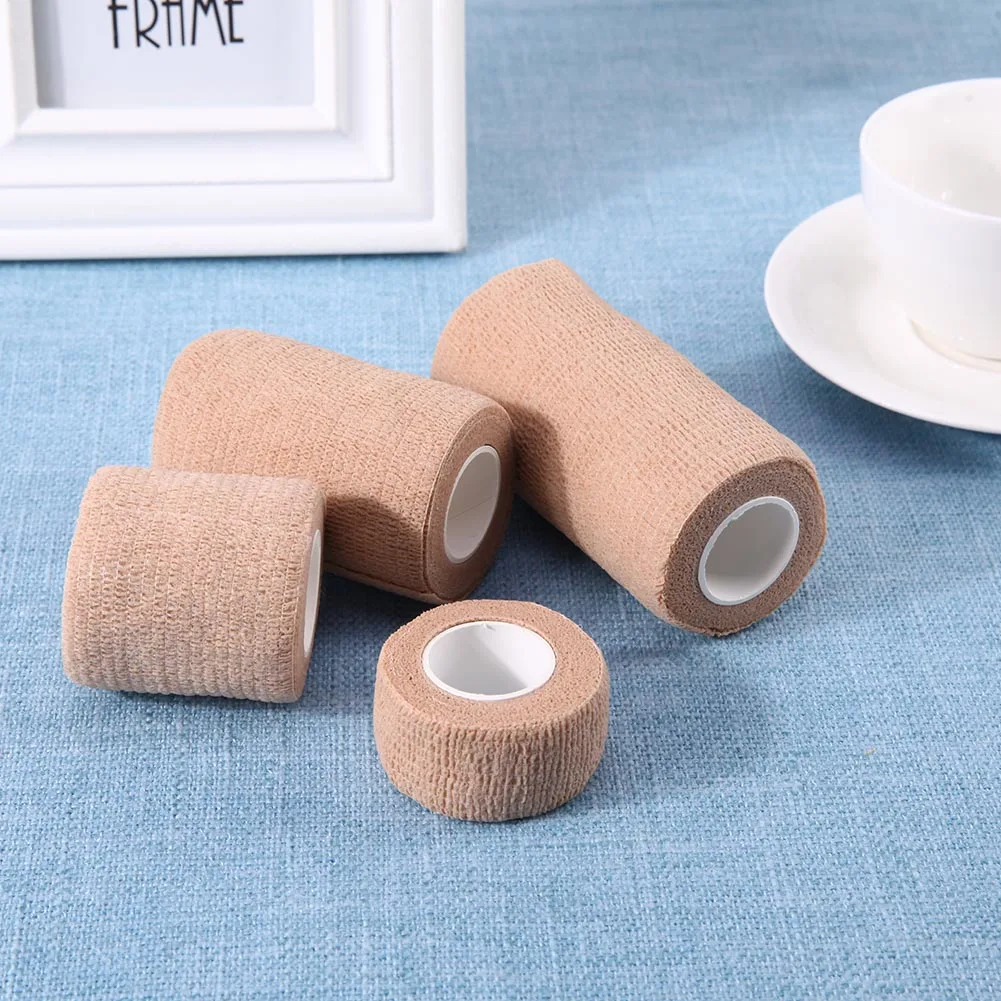 5 Pcs 2.5/5/7.5/10cm Self Adhesive Elastic Bandage Cohesive Non-woven Wraps Tape Disposable for Sports Fixing Finger Wrist Leg