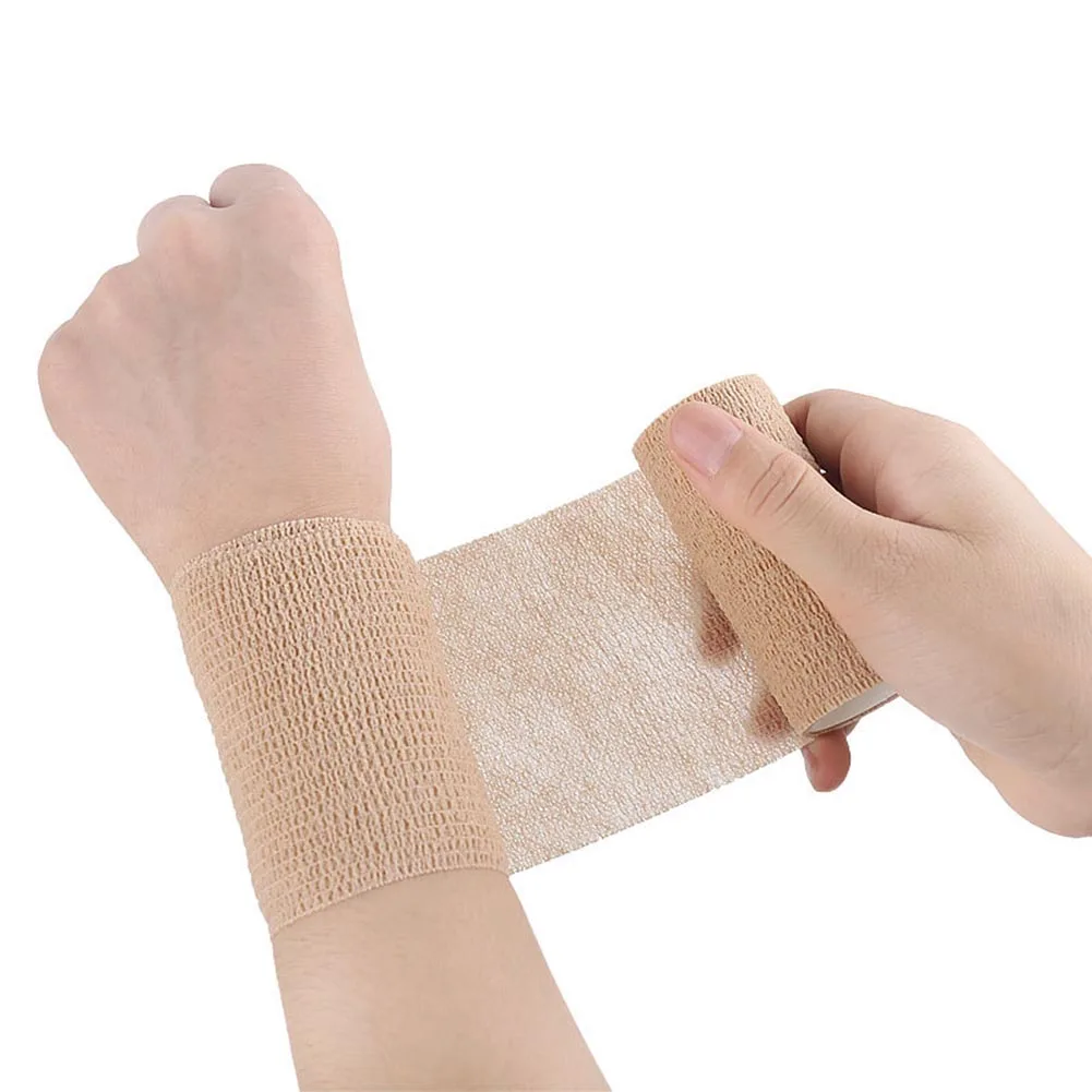 5 Pcs 2.5/5/7.5/10cm Self Adhesive Elastic Bandage Cohesive Non-woven Wraps Tape Disposable for Sports Fixing Finger Wrist Leg