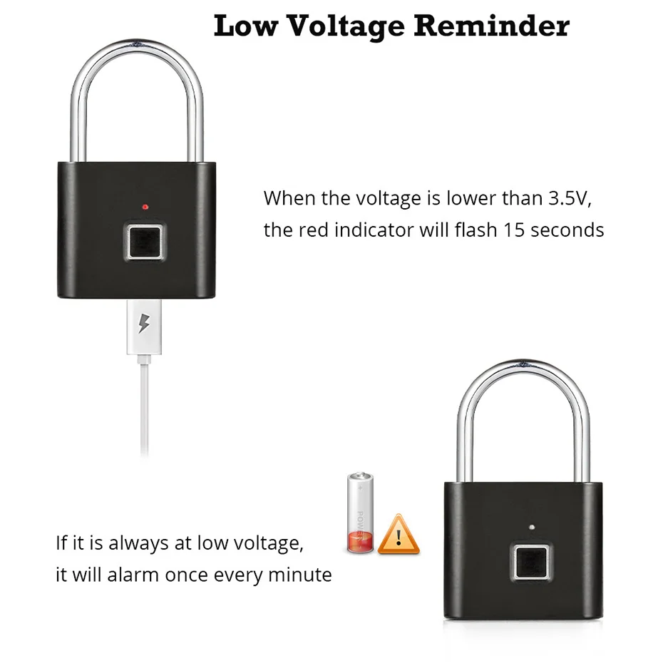 KERUI Smart Fingerprint Padlock Waterproof Fingerprint Keyless Door Lock Type C Rechargeable Security Padlock for House