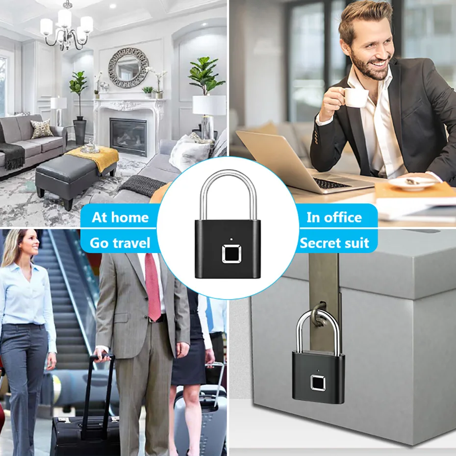 KERUI Smart Fingerprint Padlock Waterproof Fingerprint Keyless Door Lock Type C Rechargeable Security Padlock for House