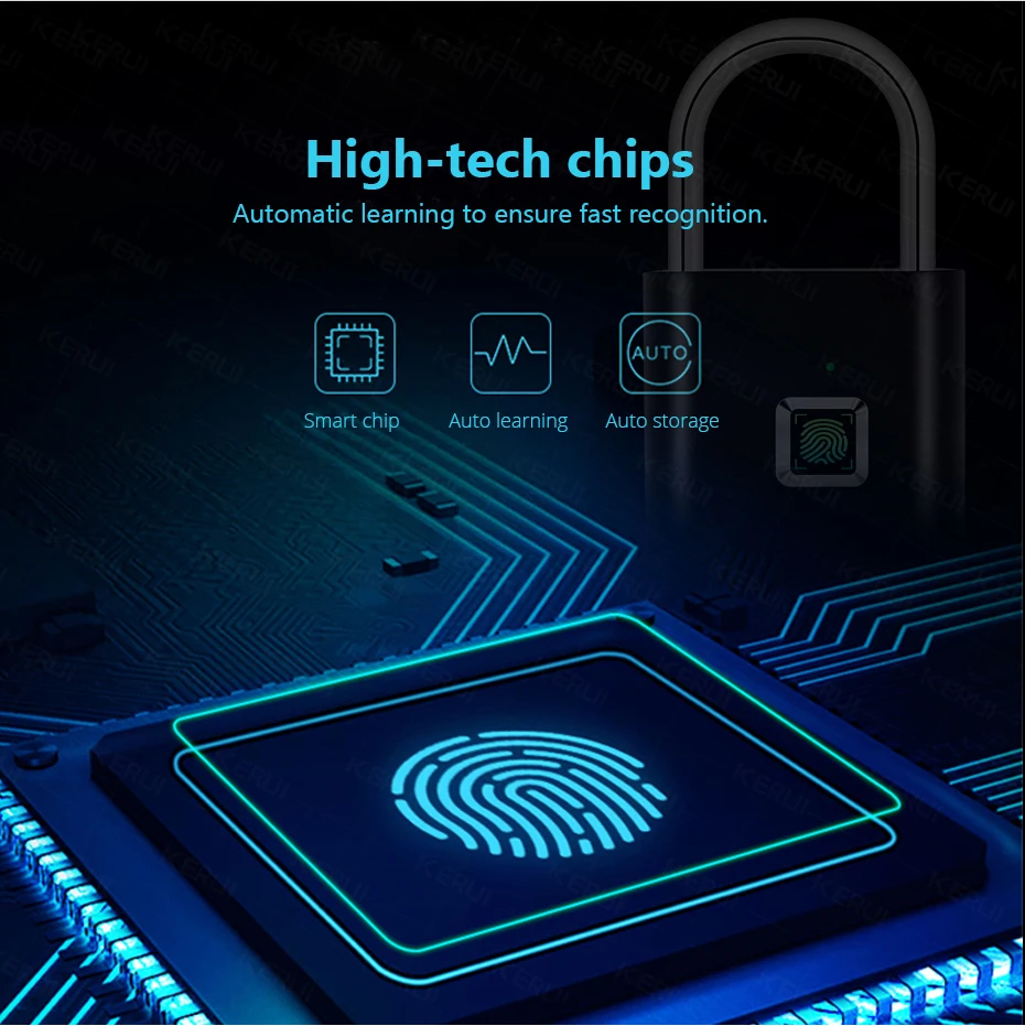 KERUI Smart Fingerprint Padlock Waterproof Fingerprint Keyless Door Lock Type C Rechargeable Security Padlock for House